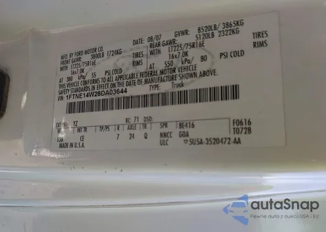 2008 Ford E-150 Commercial/Recreational from USA, damaged, VIN 1FTNE14W28DA03644